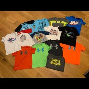 Lot of Kids Under Armour (1 Nike) shirts. Size 6